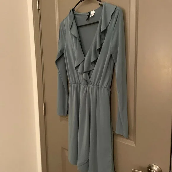 H&M | Dresses | Hm Divided Slate Green Ruffle Dress 8 | Poshmark